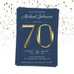 Solid Gold Text Navy Blue Classy 70th Birthday  Invitation<br><div class="desc">Solid Gold Text Navy Blue Classy 70th Birthday Invitation. Simple yet classy birthday invitation with the birth year milestone in solid gold text effect! This is an editable template and could be used for both male and female. A version with photo is also available in this design collection. Contact me...</div>