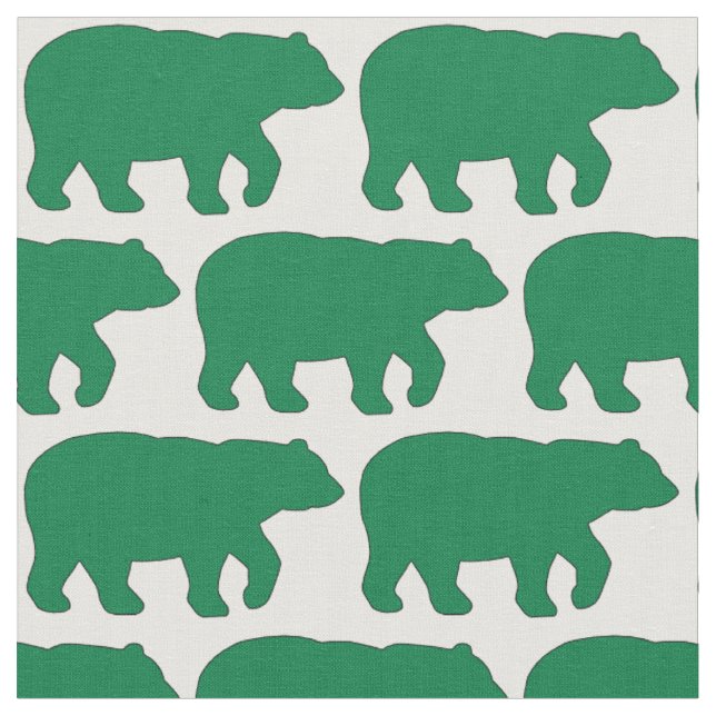 Solid Green Bear on White Background Fabric H (Close Up)