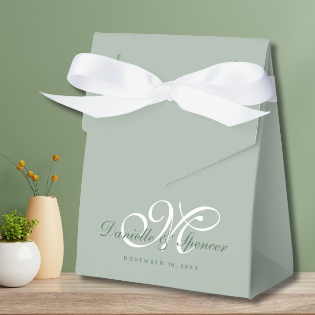 Solid Green Monogrammed Custom Wedding Favor Box (Solid Green Wedding Favor Box)
