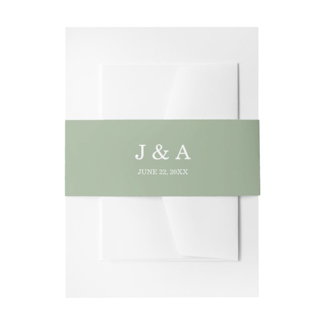 Solid Green Rustic Monogram Personalized Wedding Invitation Belly Band (Front Example)