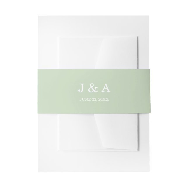 Solid Green Rustic Monogram Personalized Wedding Invitation Belly Band (Front Example)