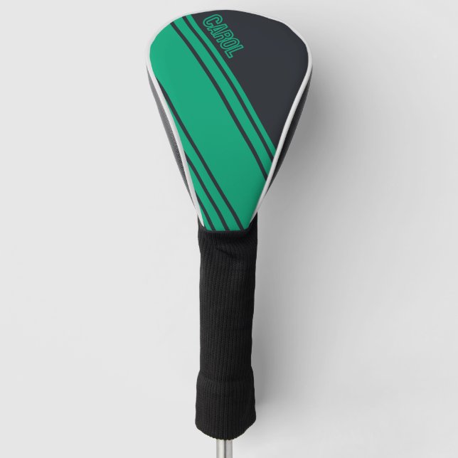 Solid Grey and Green Customizable Golf Head Cover (Front)