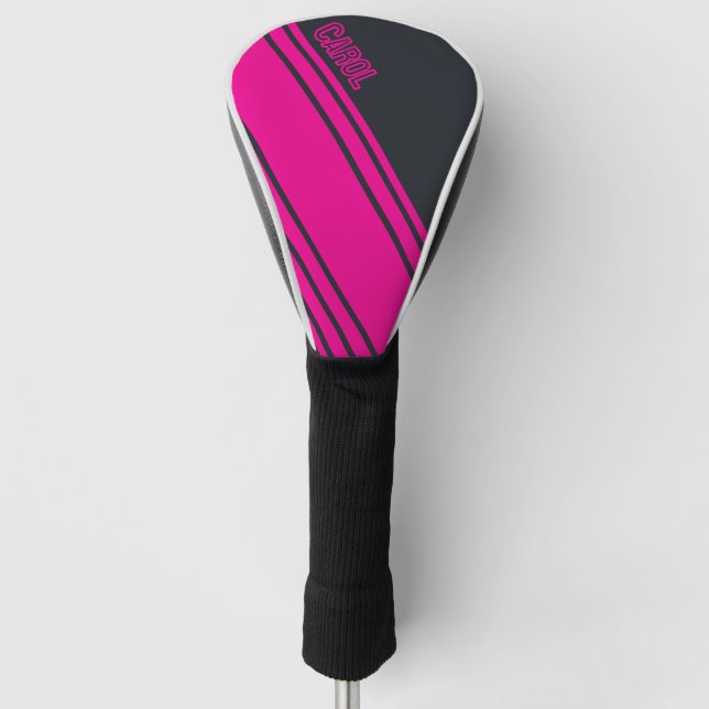 Solid Grey and Pink Customizable Golf Head Cover (Front)
