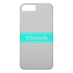 Solid Grey, Bright Aqua Ribbon Name Monogram Case-Mate iPhone Case
