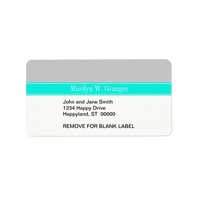 Solid Grey, Bright Aqua Ribbon Name Monogram Label (Front)