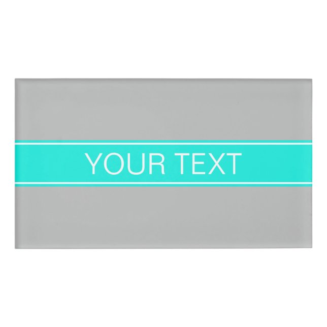 Solid Grey, Bright Aqua Ribbon Name Monogram Tag (Front)