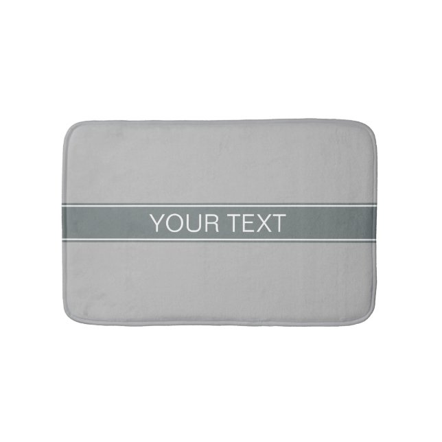 Solid Grey, Charcoal Grey Ribbon Name Monogram Bath Mat (Front)