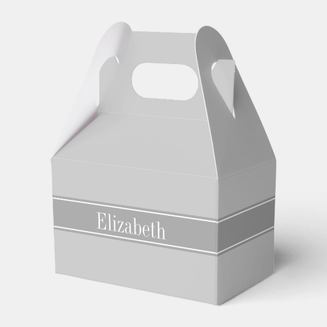 Solid Grey, Dark Grey Ribbon Name Monogram Favor Box (Front Side)