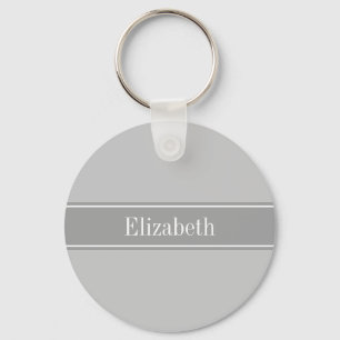 Solid Grey, Dark Grey Ribbon Name Monogram Keychain