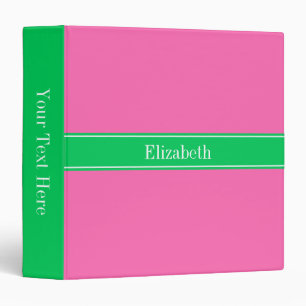 Solid Hot Pink #2 Emerald Green Rbn Name Monogram Binder