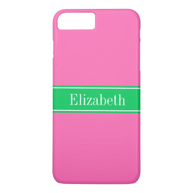 Solid Hot Pink #2 Emerald Green Rbn Name Monogram Case-Mate iPhone Case (Back)