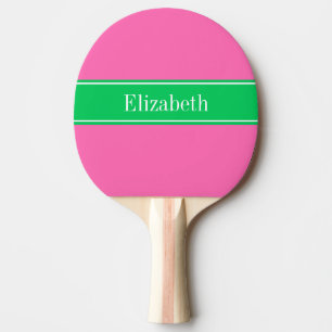 Solid Hot Pink #2 Emerald Green Rbn Name Monogram Ping Pong Paddle