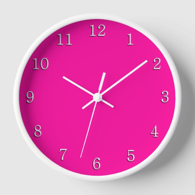 Solid Hot Pink White Numbers Clock (Front)