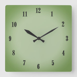 Solid Jade Green Celadon Black Numbers Square Wall Clock