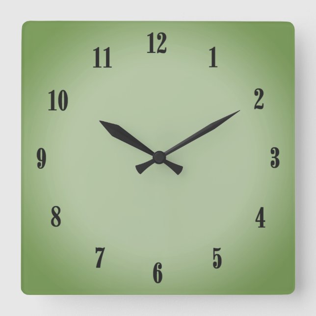 Solid Jade Green Celadon Black Numbers Square Wall Clock (Front)
