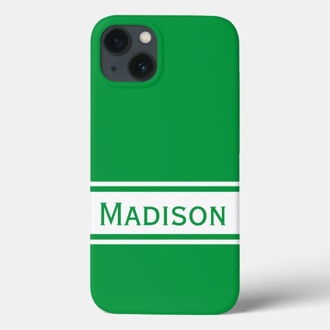 Solid Kelly Green White Stripes Modern Name Case-Mate iPhone Case (Back)