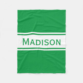 Solid Kelly Green White Stripes Modern Name Fleece Blanket