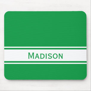 Solid Kelly Green White Stripes Modern Name Mouse Pad
