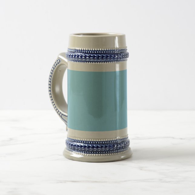 Solid light blue background evenly coloured beer stein (Front Left)