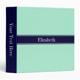Solid Light Mint, Navy Blue Ribbon Name Monogram Binder