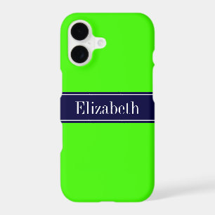 Solid Lime Green, Navy Blue Ribbon Name Monogram
