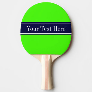 Solid Lime Green, Navy Blue Ribbon Name Monogram Ping Pong Paddle