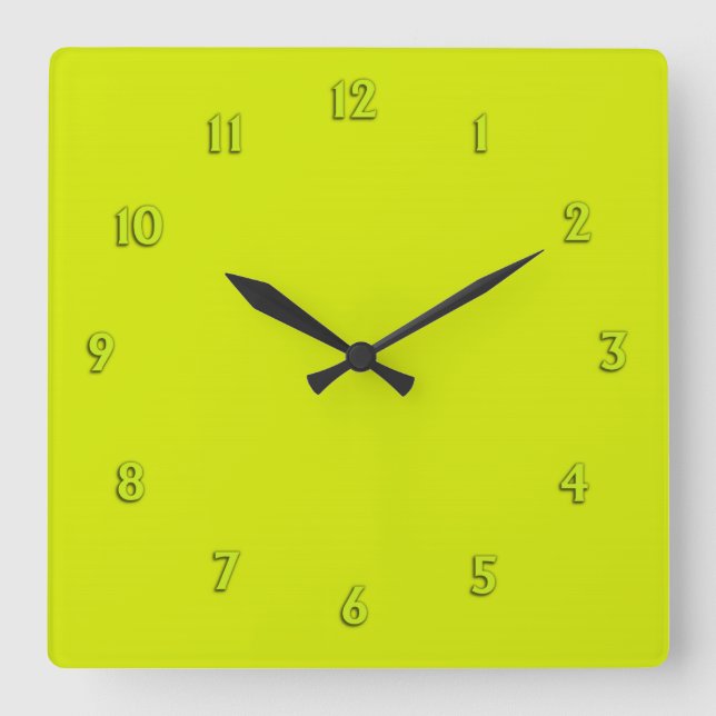 Solid Lime Green with Lime Numbers Square Wall Clock (Front)