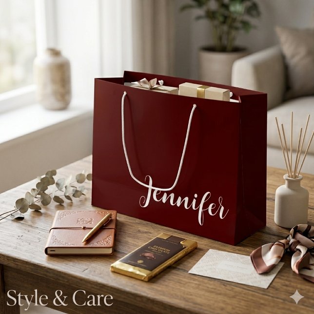 Solid Maroon Large Gift Bag with Custom Name (Solid Maroon Large Gift Bag with Custom Name)
