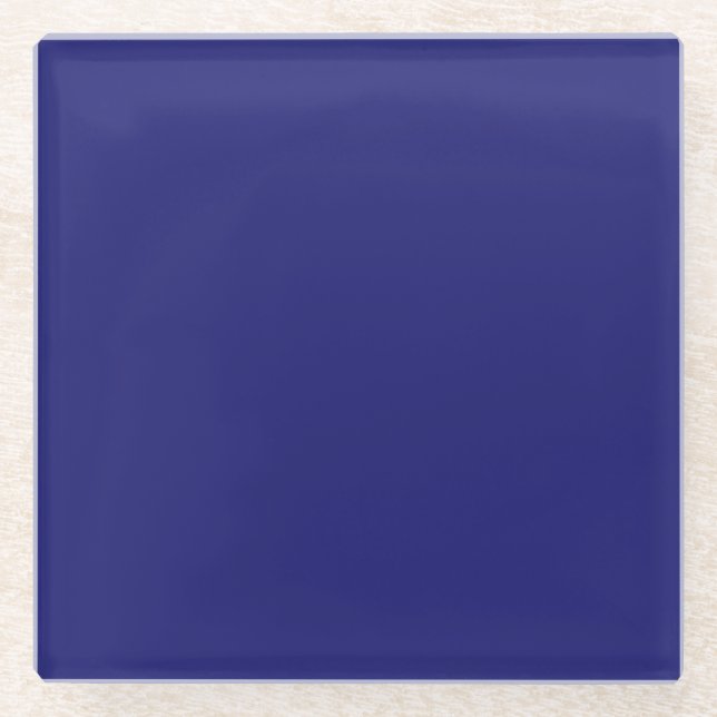 Solid Midnight Blue Colour Minimalist Plain Glass Coaster (Front)
