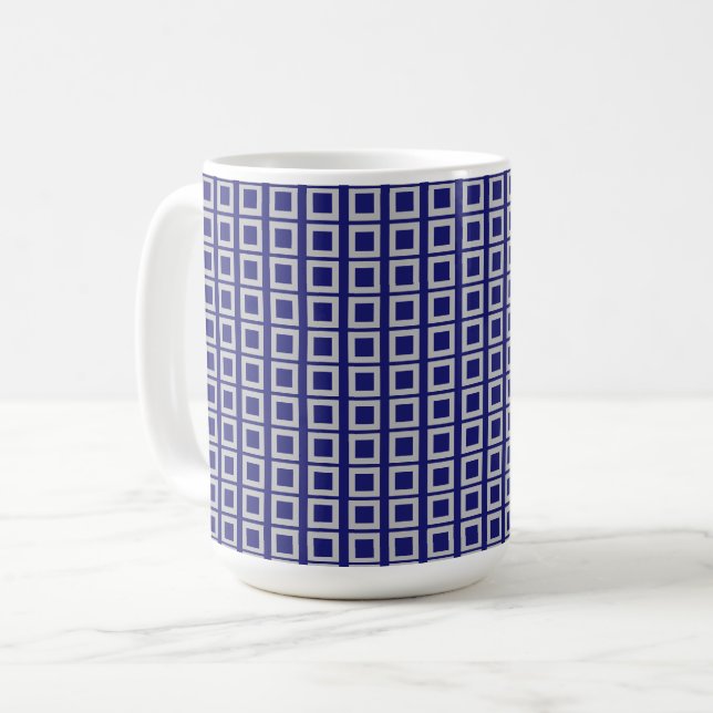 Solid Midnight Blue Square Shapes Coffee Mug (Front Left)