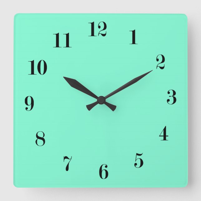 Solid, mint, green square wall clock (Front)