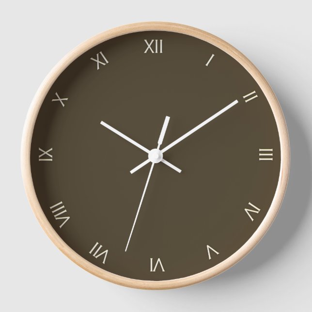 Solid Mocha White Roman Numerals Wall Clock (Front)
