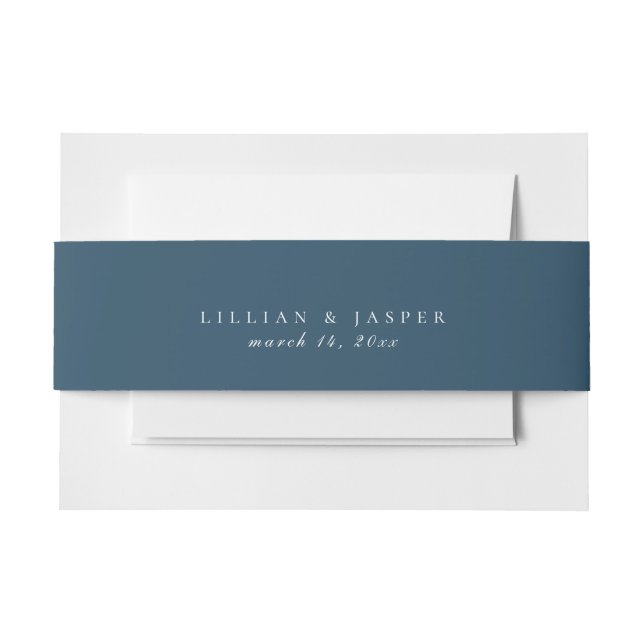 Solid Muted Navy Blue Wedding Invitation Belly Band (Front Example)