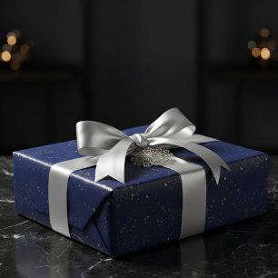 Solid Navy Blue Gift Wrap Paper with Gold Paint
