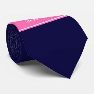 Solid Navy Blue Hot Pink #2 Ribbon Name Monogram Tie