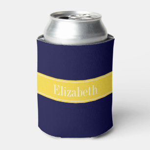 Solid Navy Blue, Pineapple Ribbon Name Monogram Can Cooler