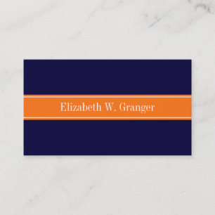 Solid Navy Blue, Pumpkin Ribbon Name Monogram Business Card