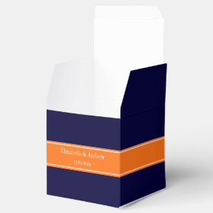Solid Navy Blue, Pumpkin Ribbon Name Monogram Favor Box