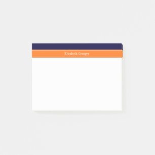 Solid Navy Blue, Pumpkin Ribbon Name Monogram Post-it Notes