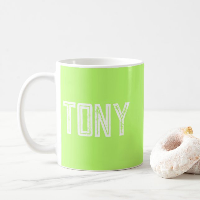 Solid Neon Apple Green Custom Name Monogram Coffee Mug (With Donut)