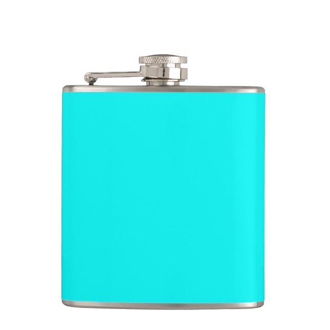 Solid neon bright aqua hip flask (Front)