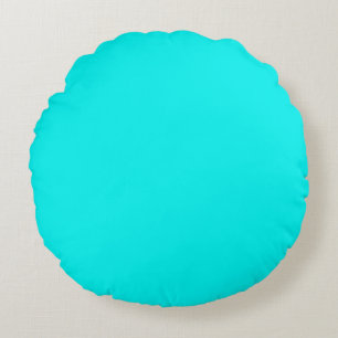 Solid neon bright aqua round pillow