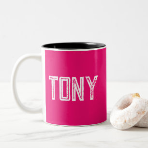 Solid Neon Hot Pink Custom Name Monogram Two-Tone Coffee Mug