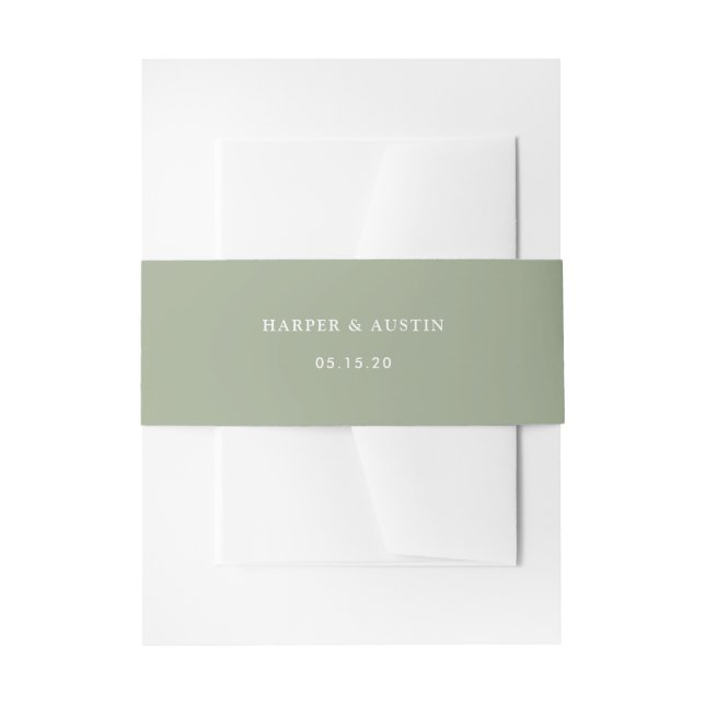 Solid Olive Green Personalized Wedding Invitation Belly Band (Front Example)