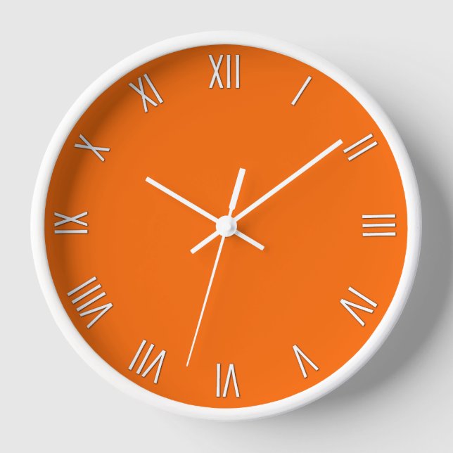 Solid Orange Roman Numerals Wall Clock (Front)