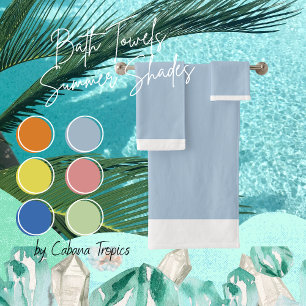 Solid Pale Blue & White Trim Bath Towel Set