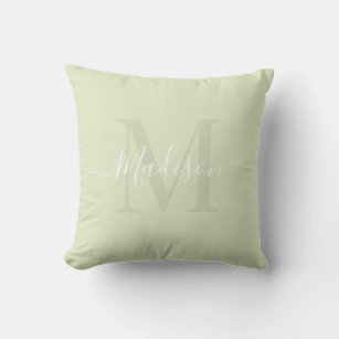 Solid Pastel Pale Lime Green Custom Monogram Name Throw Pillow