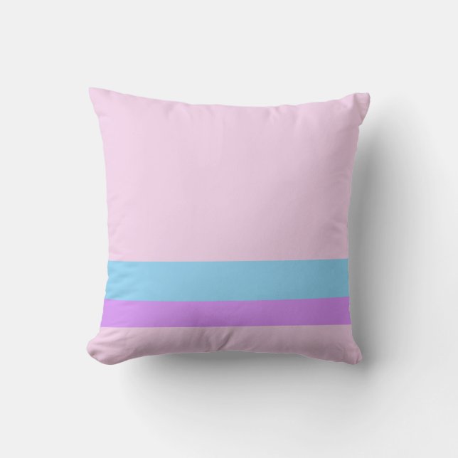 Solid Pastel Pink w/ Pastel Blue and Purple Lines Throw Pillow (Front)