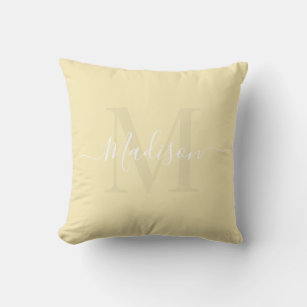 Solid Pastel Vanilla Yellow Custom Monogram Name Throw Pillow