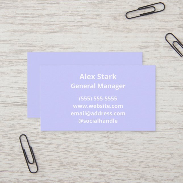 Solid Periwinkle Purple Business Cards (Front/Back In Situ)